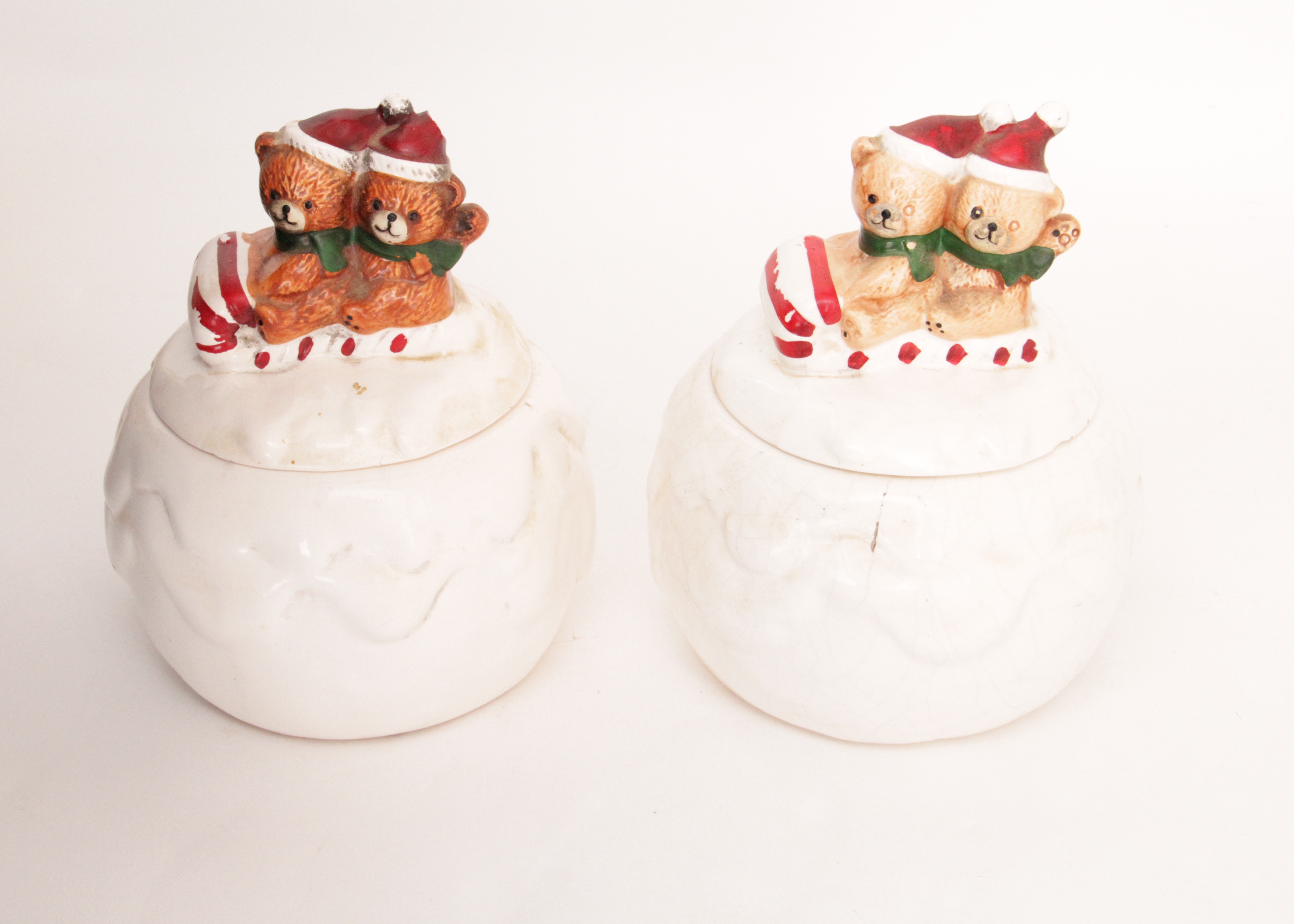 Vintage Set of Sledding Teddy Bears Cookie Jars
