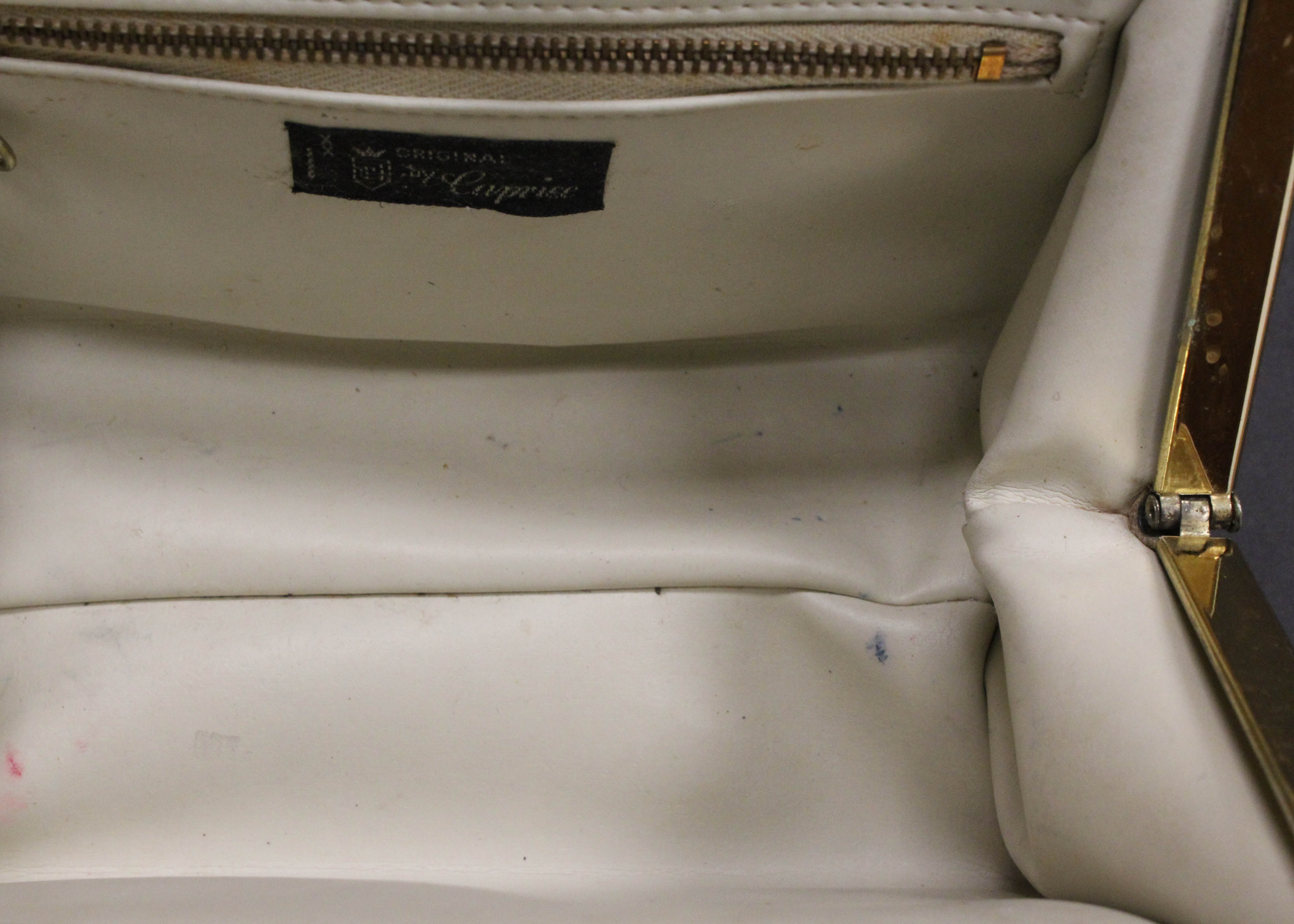 Vintage Caprice Cream Lizard Print Top Handle Purse