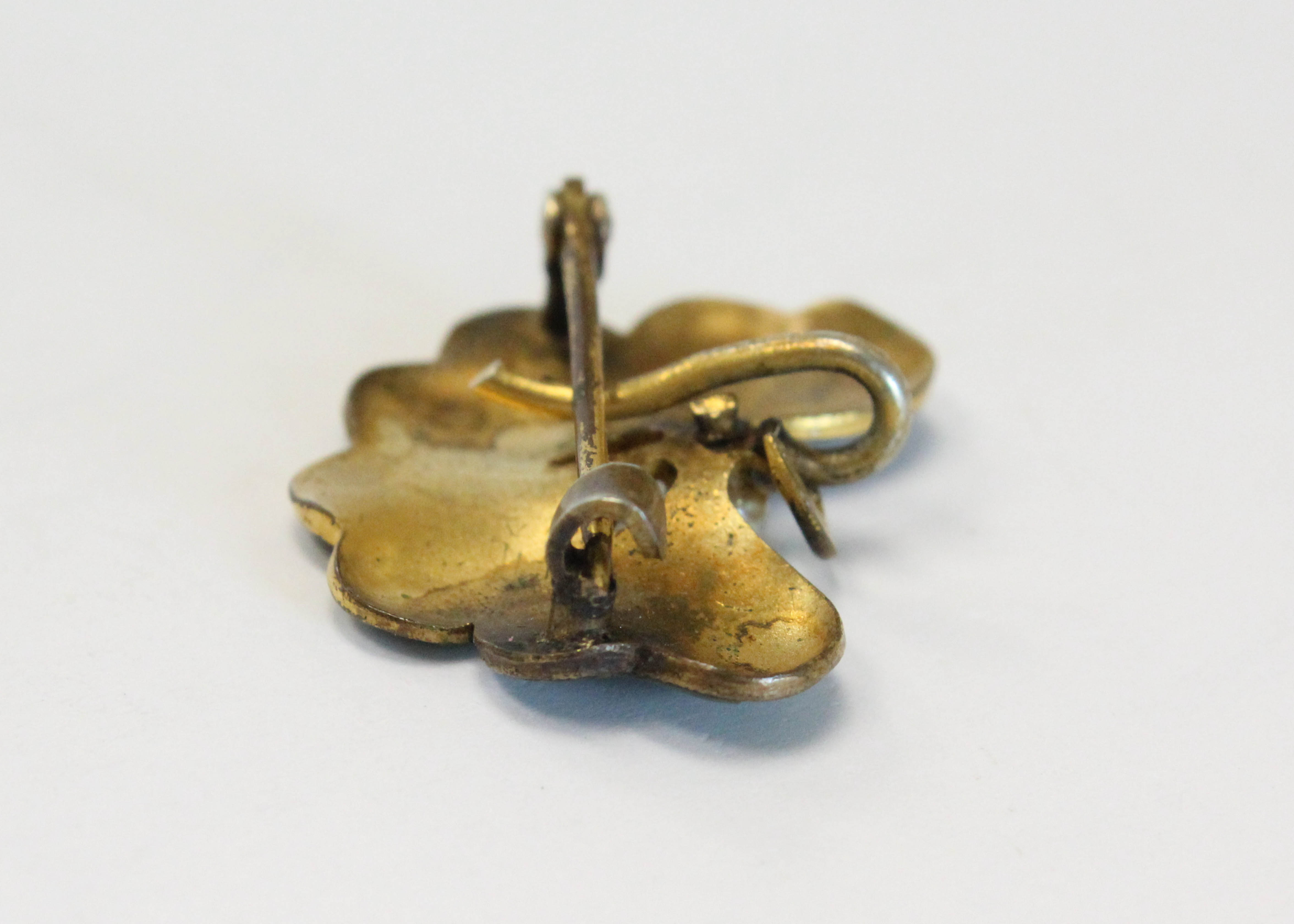 Edwardian Green Enameled Clover with Pearl Watch PIn