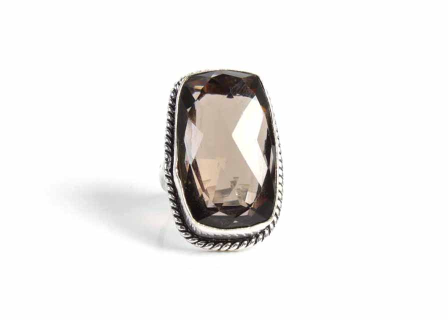 Sterling Silver Smoky Quartz Glass Cocktail Ring