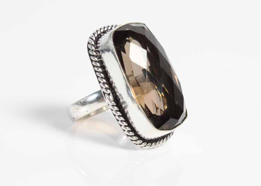 Sterling Silver Smoky Quartz Glass Cocktail Ring