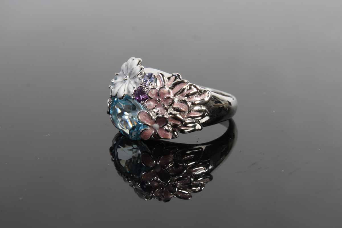 Sterling Silver Topaz and Amethyst Floral Ring