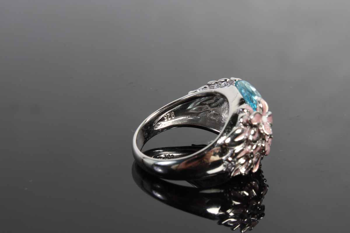 Sterling Silver Topaz and Amethyst Floral Ring