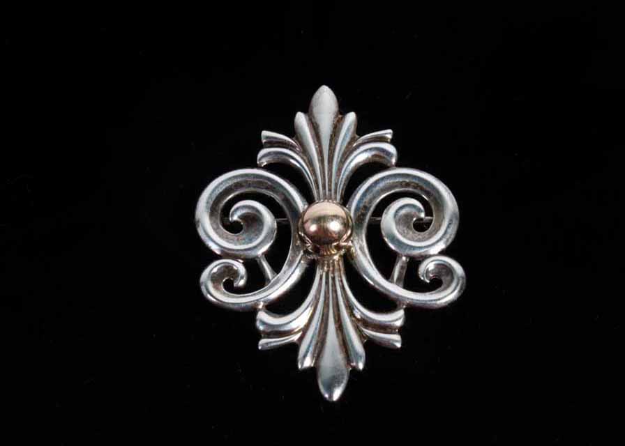 14K Gold and Sterling Silver Fleur de Lis Pin