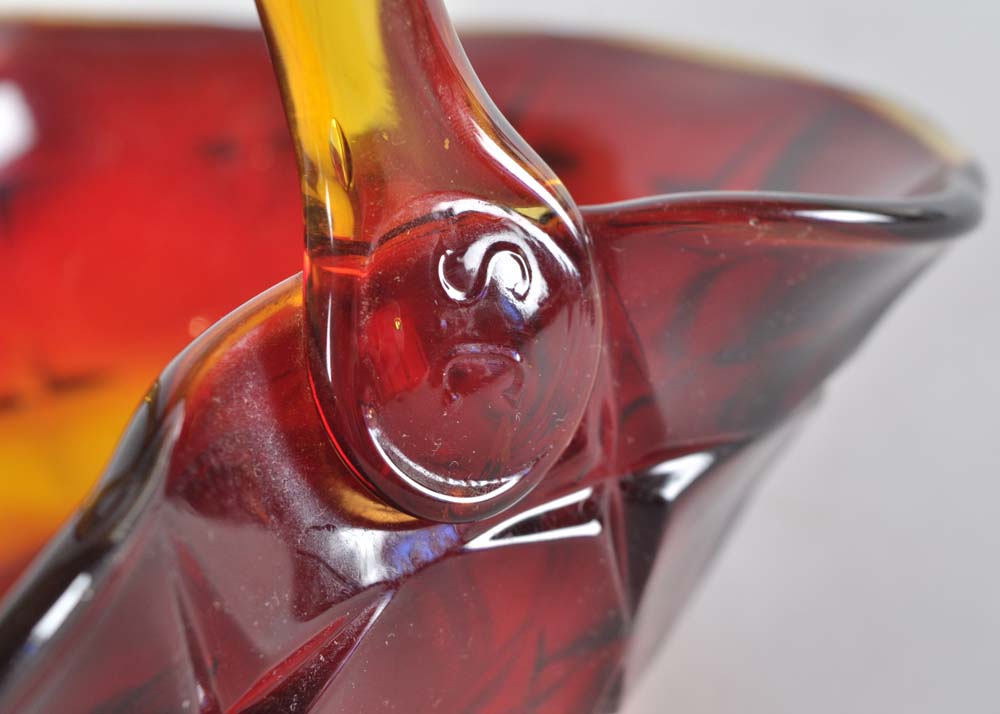 Vintage Amberina Sunset Handled Glass Basket