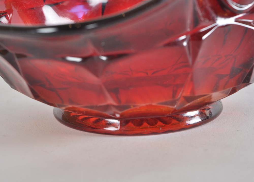 Vintage Amberina Sunset Handled Glass Basket