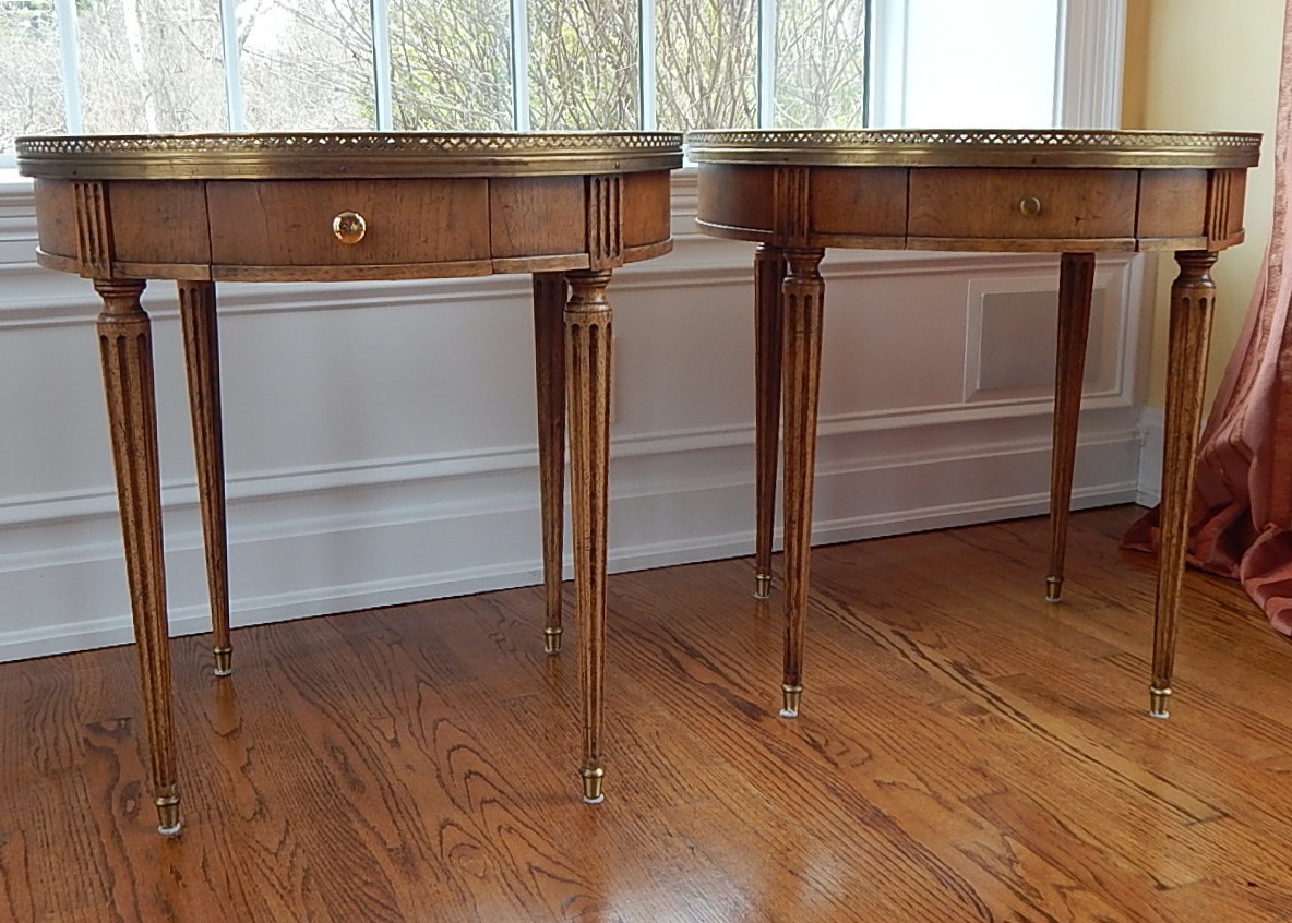 Baker Furniture French Louis XVI Style Round Walnut Tables