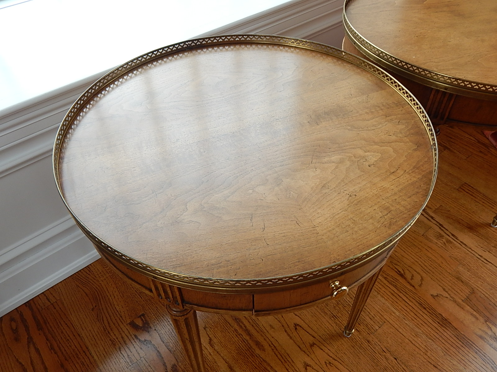 Baker Furniture French Louis XVI Style Round Walnut Tables