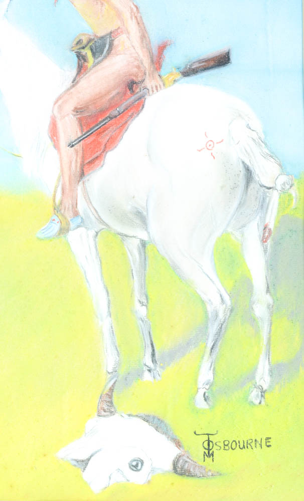 Tom Osbourne Pastel Drawing of Native American on Horse