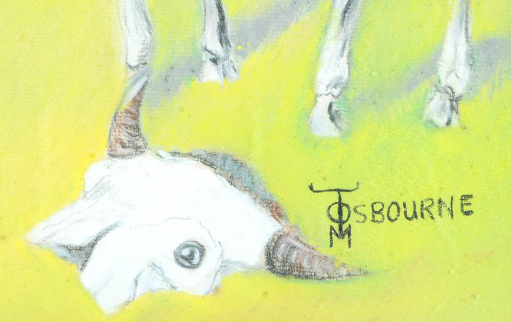 Tom Osbourne Pastel Drawing of Native American on Horse