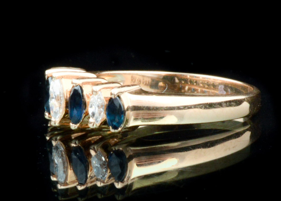 14K Yellow Gold Ring with 0.25 CTW Marquise Diamonds and Sapphires
