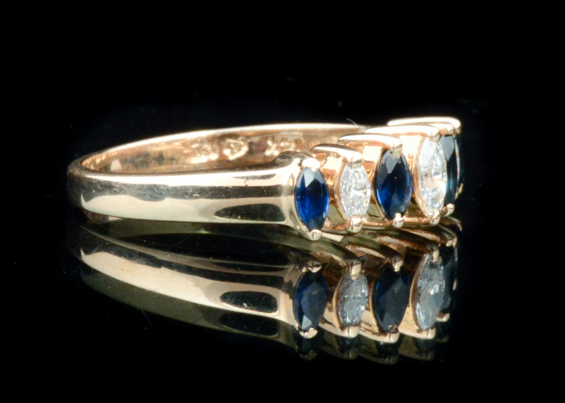 14K Yellow Gold Ring with 0.25 CTW Marquise Diamonds and Sapphires
