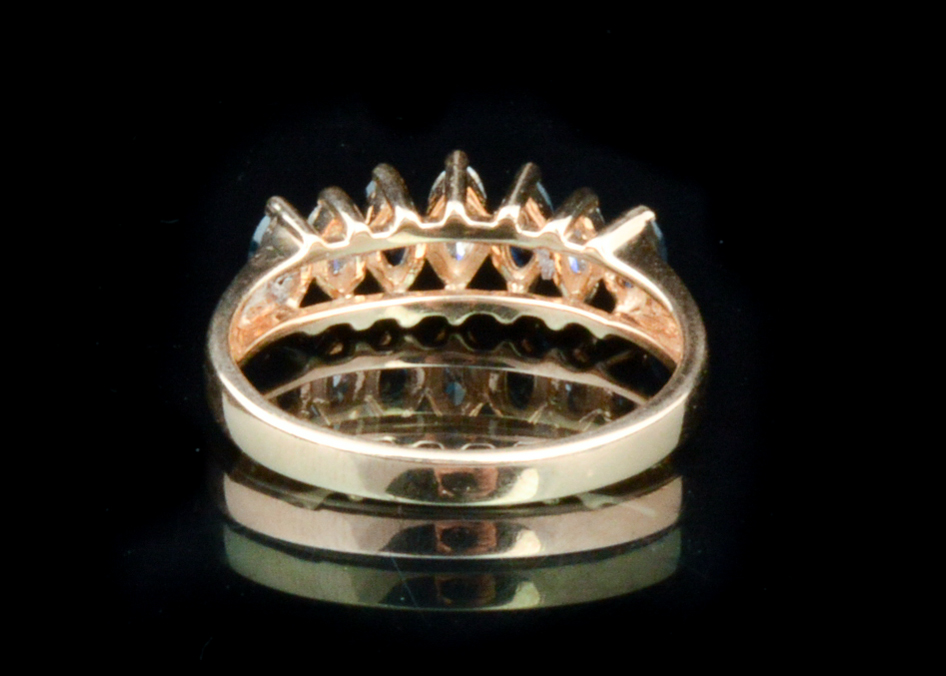 14K Yellow Gold Ring with 0.25 CTW Marquise Diamonds and Sapphires