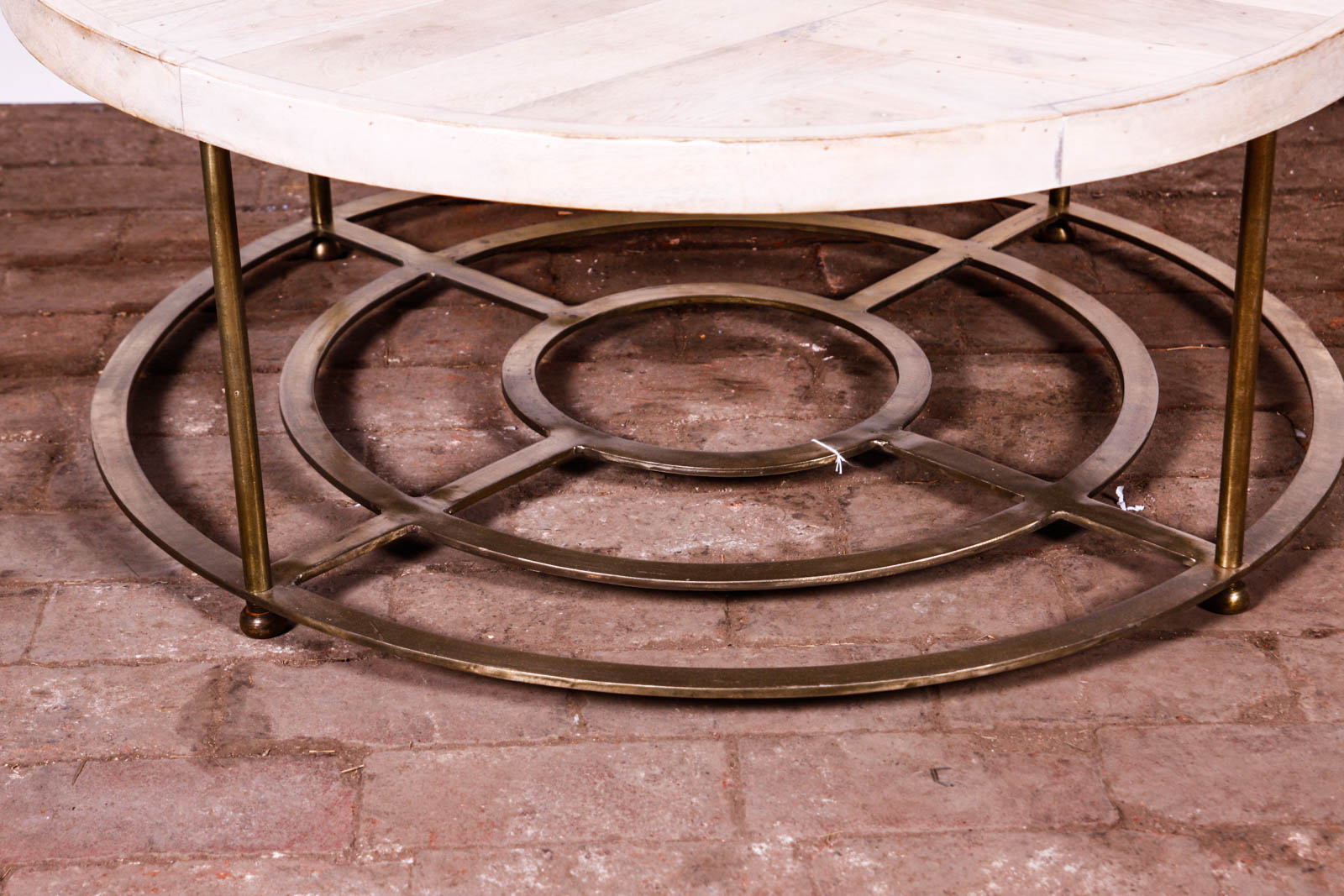 Modern Ash Circular Coffee Table with Brass Base