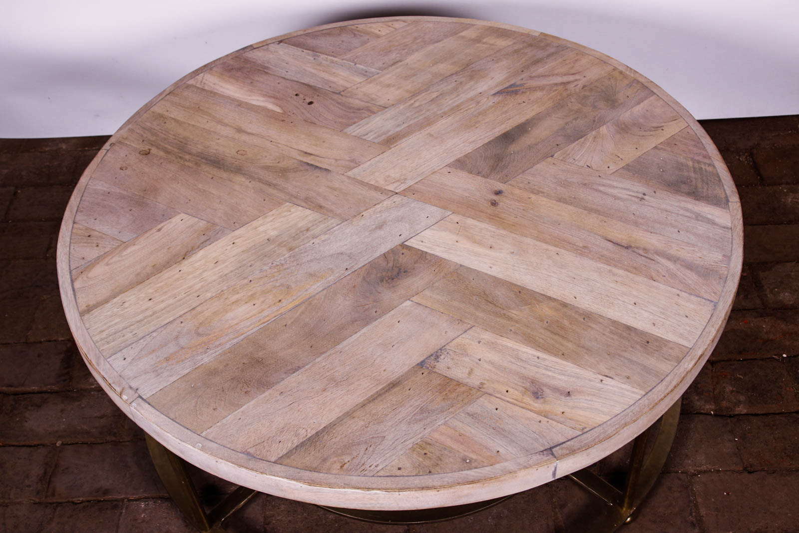 Modern Ash Circular Coffee Table with Brass Base