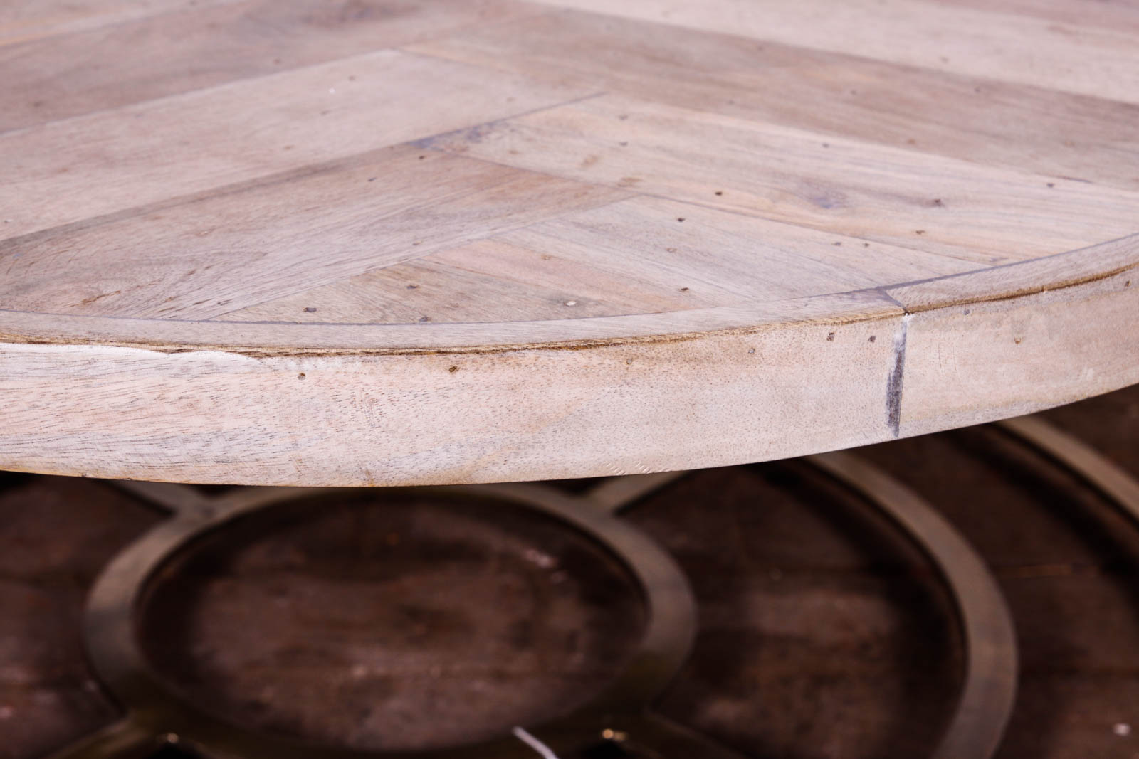 Modern Ash Circular Coffee Table with Brass Base