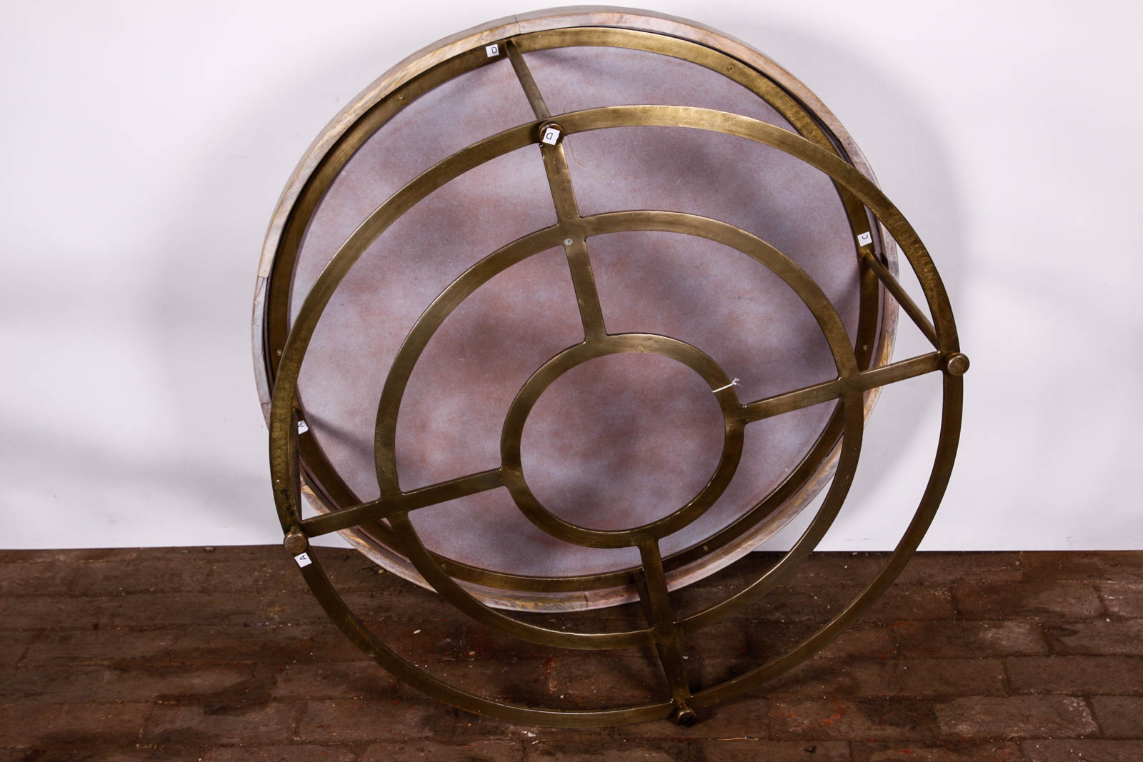 Modern Ash Circular Coffee Table with Brass Base