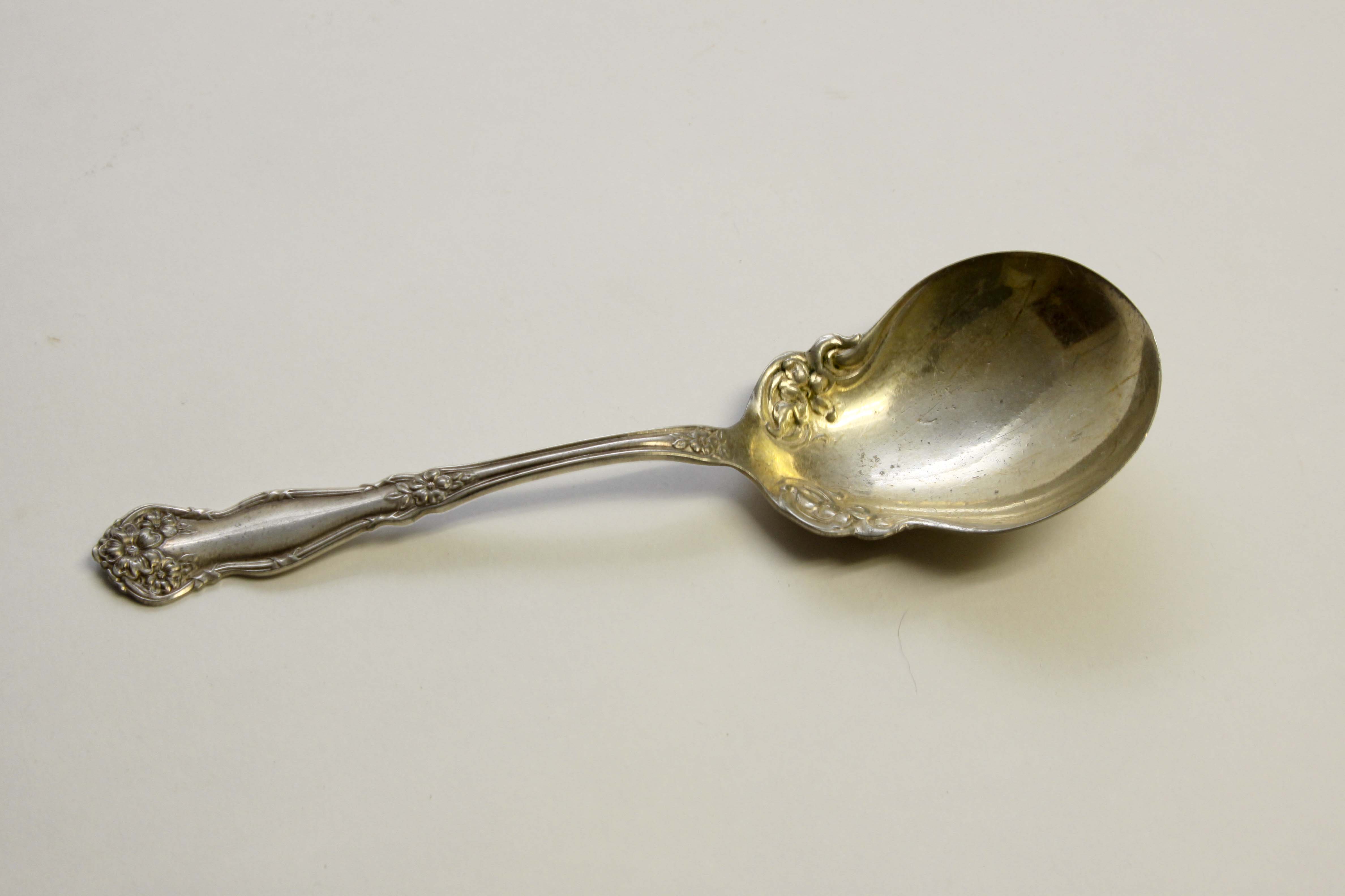 Sterling Silver Pearl Handle Serving Spoon and Silverplate Group