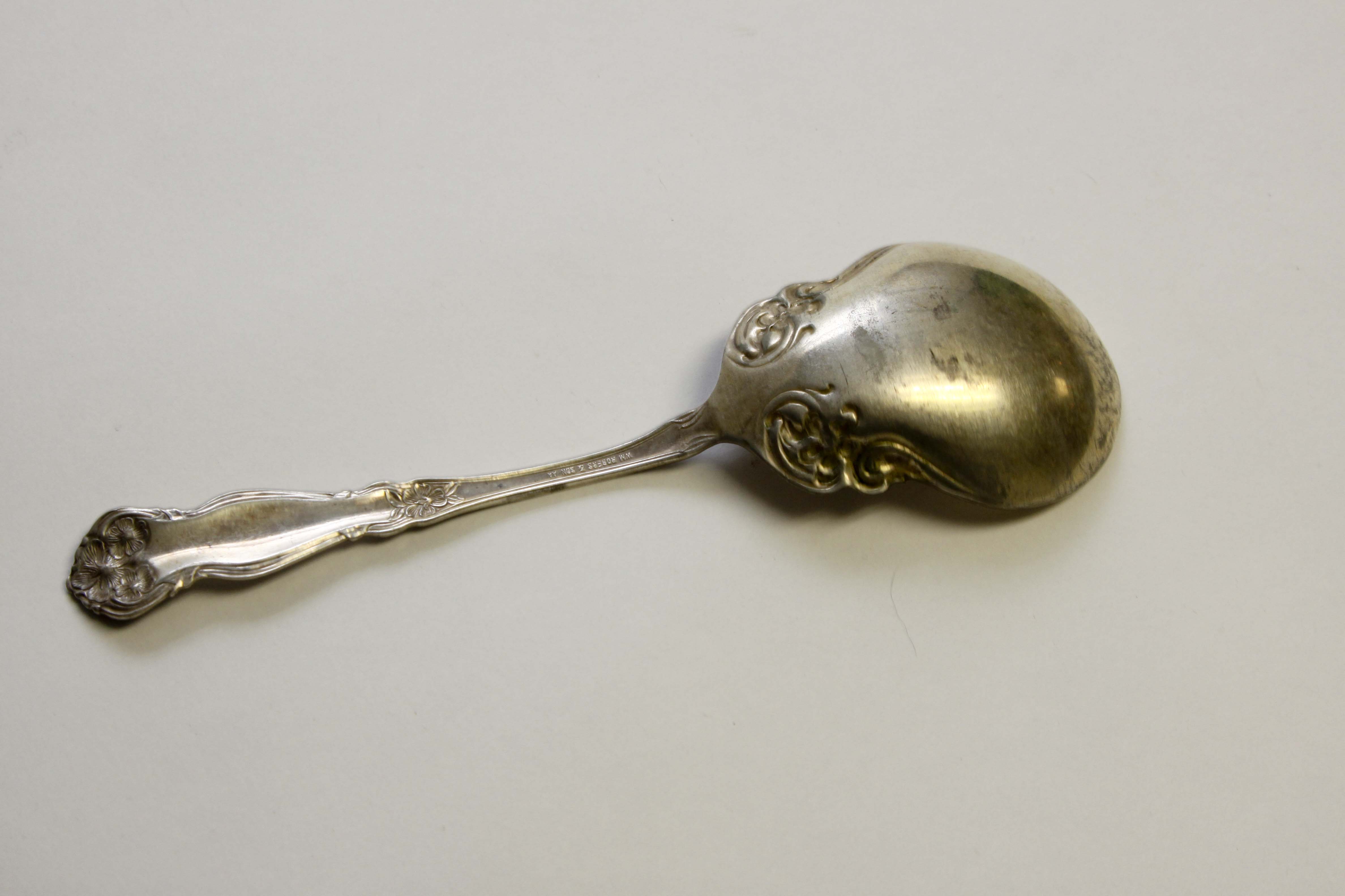 Sterling Silver Pearl Handle Serving Spoon and Silverplate Group