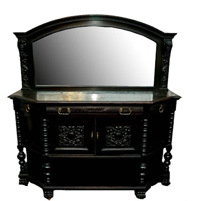 English Red Oak Revival Mirror Back Buffet English Red Oak Revival Mirror Back Buffet