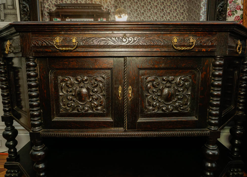 English Red Oak Revival Mirror Back Buffet