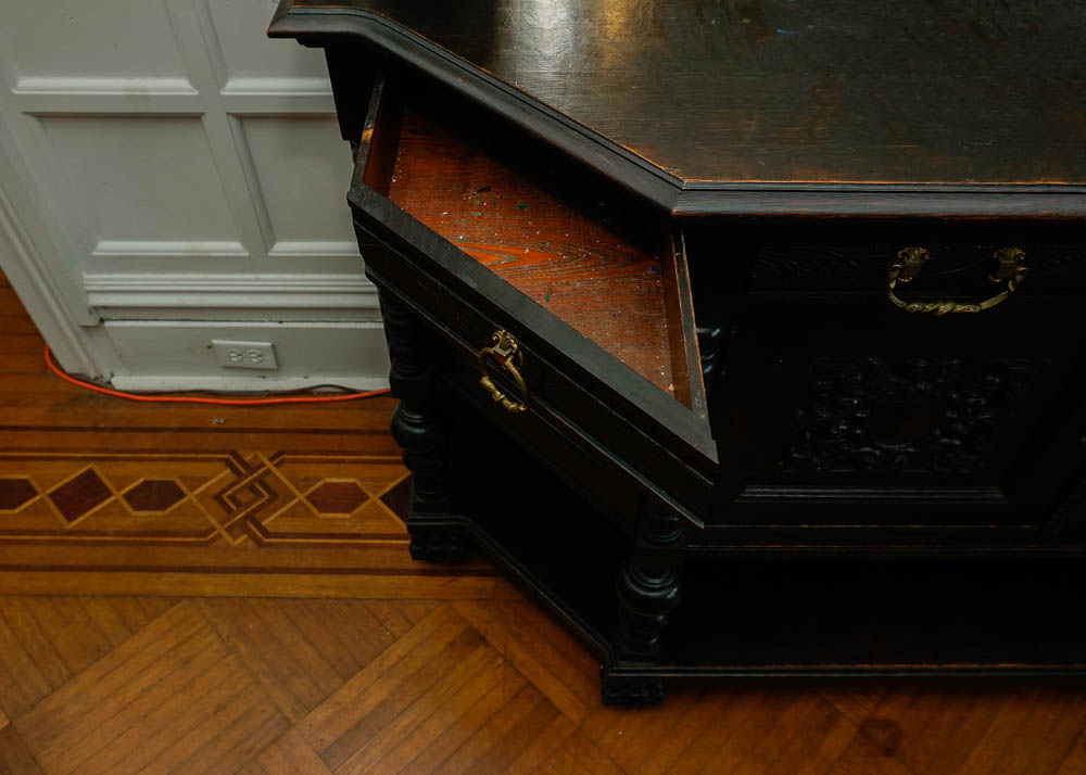 English Red Oak Revival Mirror Back Buffet