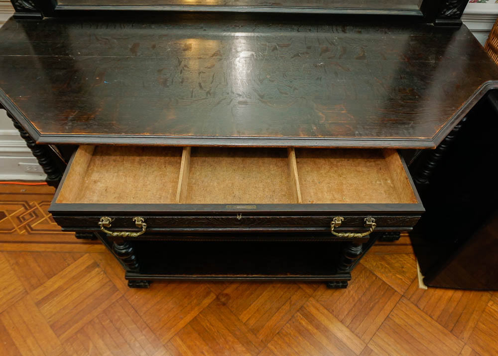 English Red Oak Revival Mirror Back Buffet
