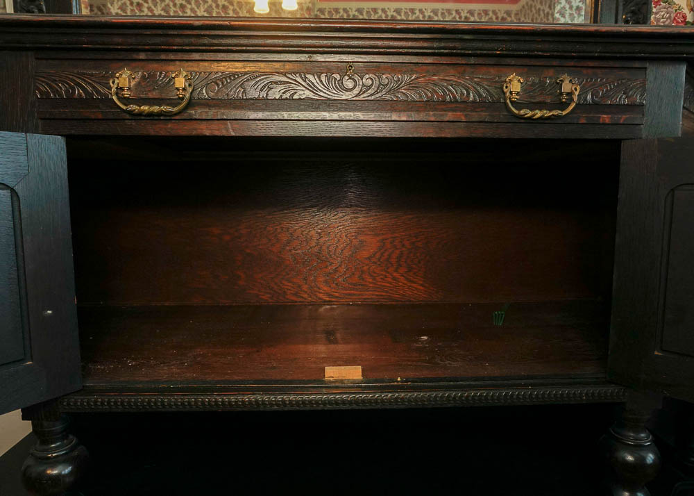 English Red Oak Revival Mirror Back Buffet