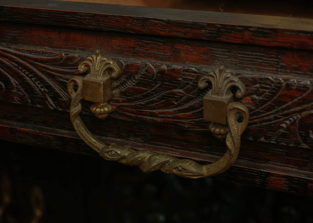 English Red Oak Revival Mirror Back Buffet