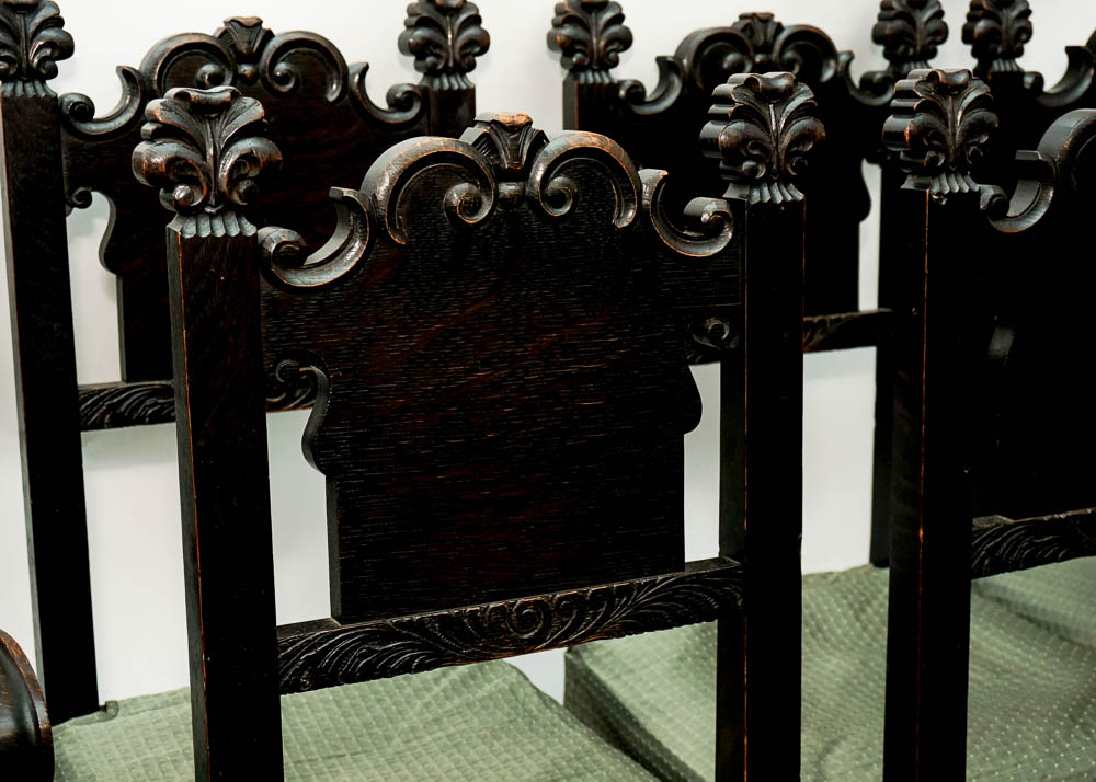 English Red Oak Revival Dining Chairs