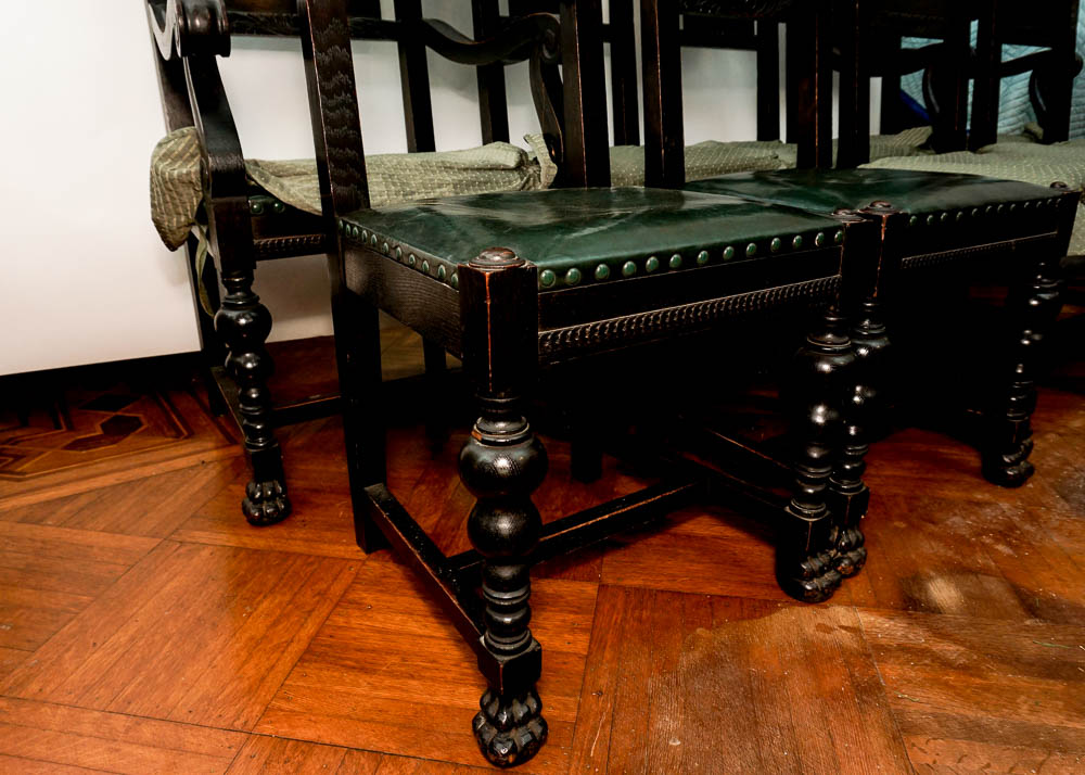 English Red Oak Revival Dining Chairs