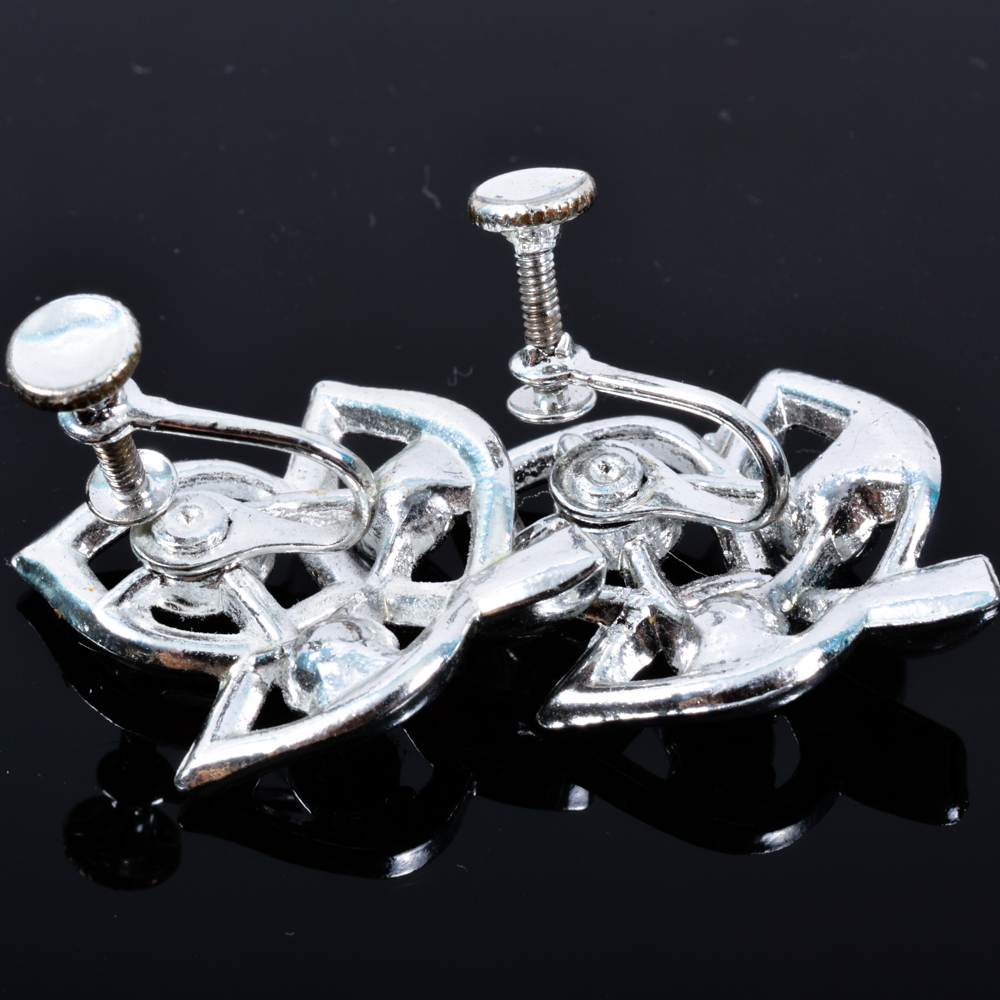 Vintage, Silver Tone Brooch and Screw On Earrings Set