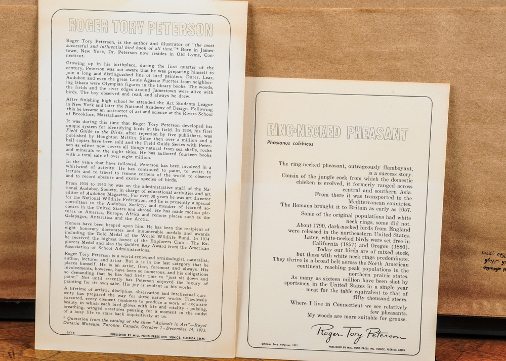 Signed and Numbered Roger Tory Peterson Print "Ring Necked Pheasant"