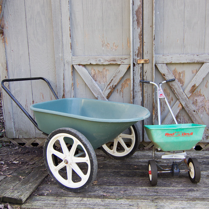 Wheelbarrow and Seed Spreader