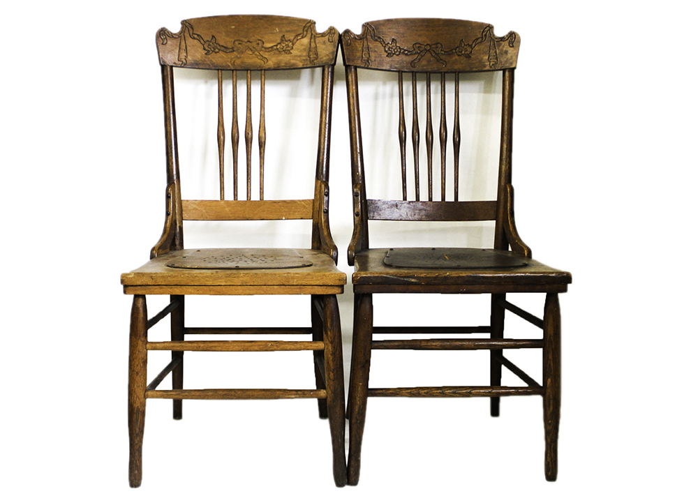 Pair of Antique Oak Press Back Chairs