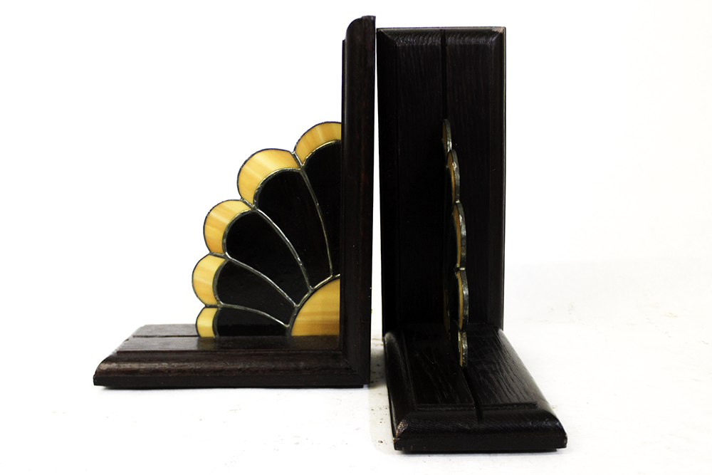 Arts and Crafts Style Slag Glass Bookends
