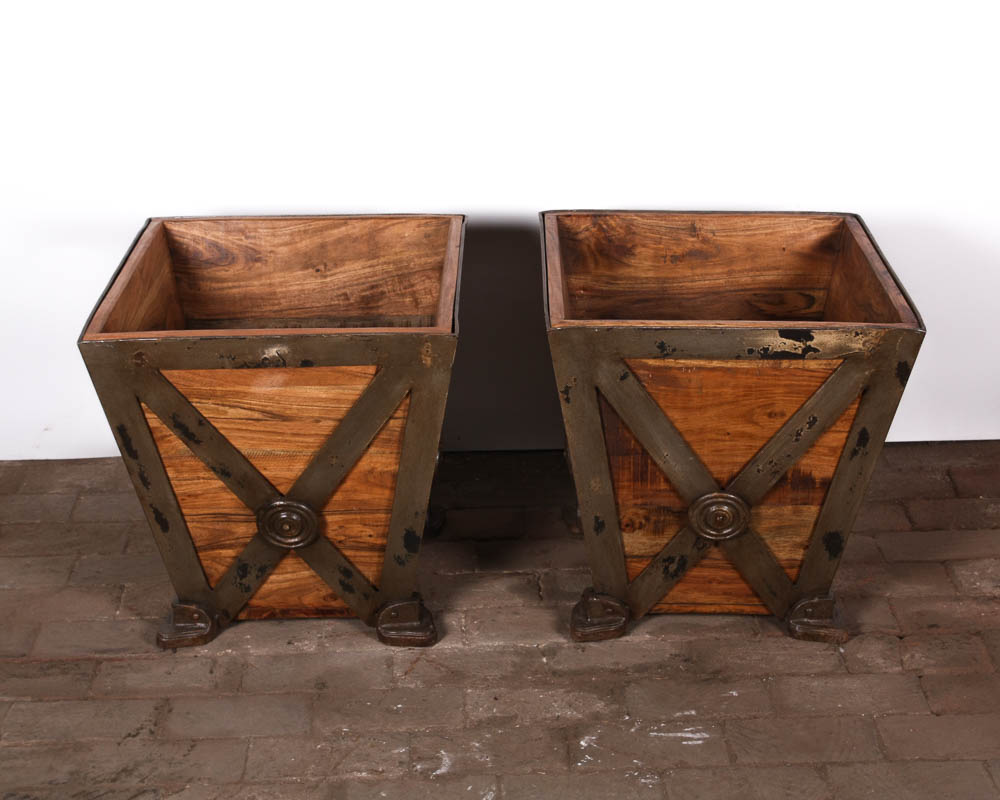 Greenhouse Teak and Cast Iron Bins