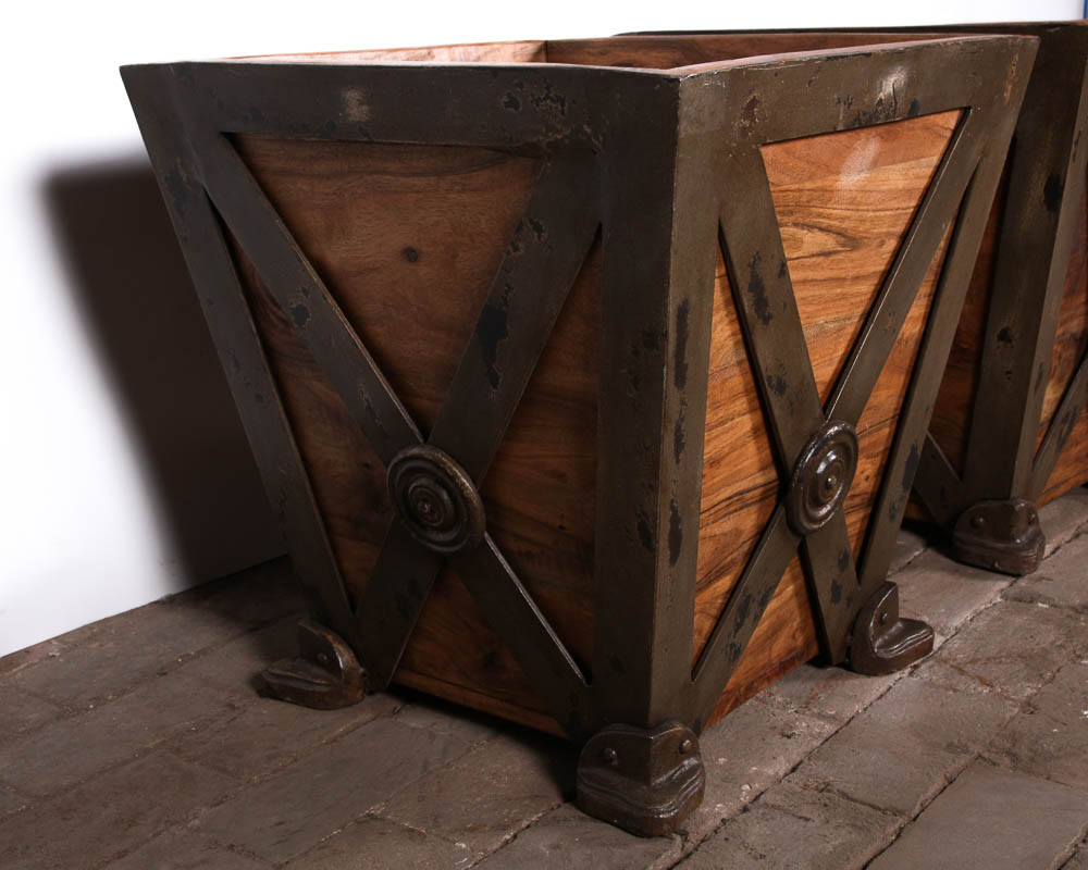 Greenhouse Teak and Cast Iron Bins