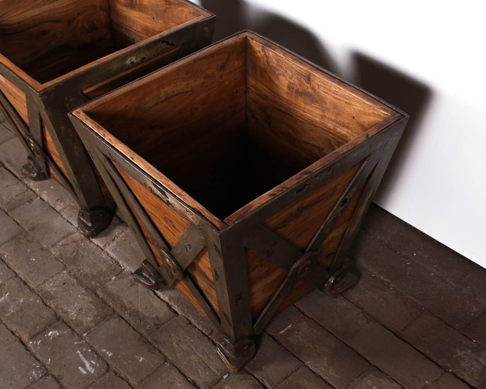 Greenhouse Teak and Cast Iron Bins