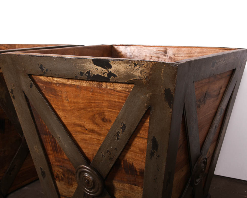 Greenhouse Teak and Cast Iron Bins