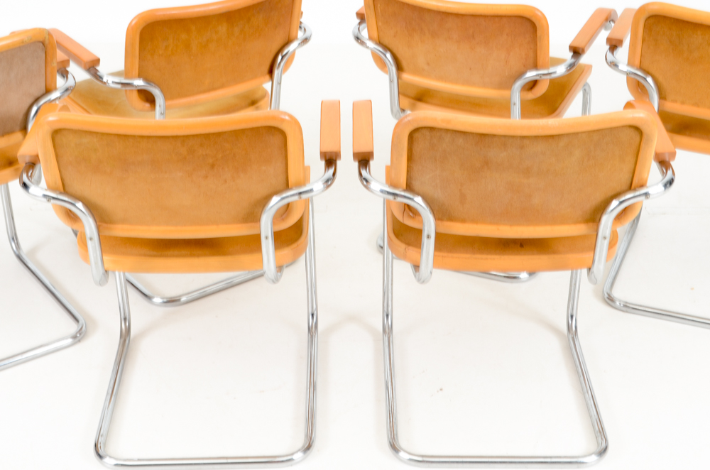 Set of Six Marcel Breuer "Cesca" Arm Chairs