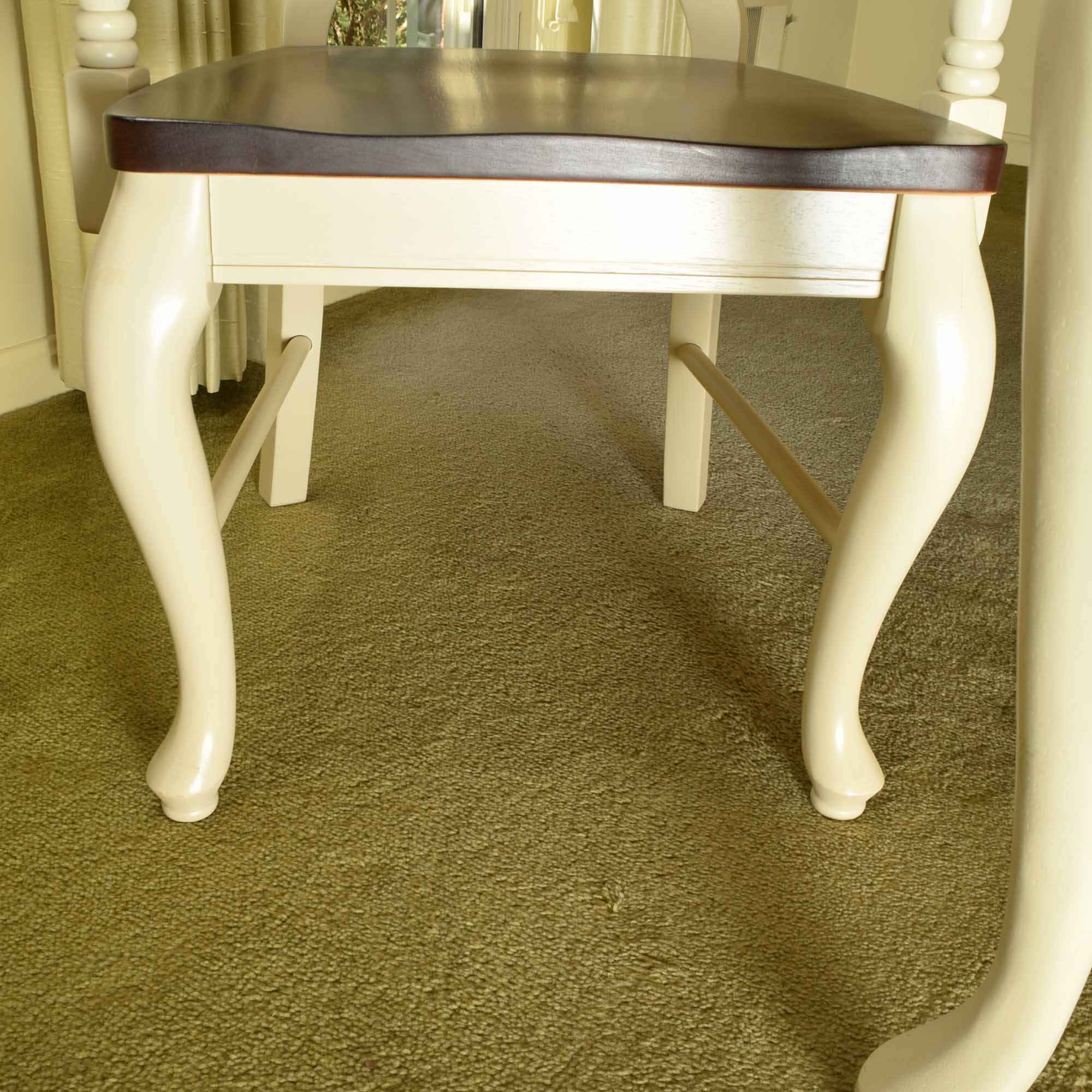 Queen Anne Style Oak and Cream Dining Room Table and Four Chairs