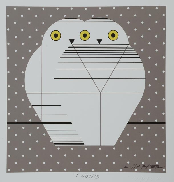 Charley Harper Posthumous Offset Lithograph "Twowls"