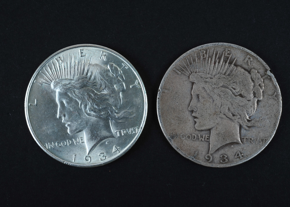 Pair of 1934-D and 1934-S Peace Silver Dollars