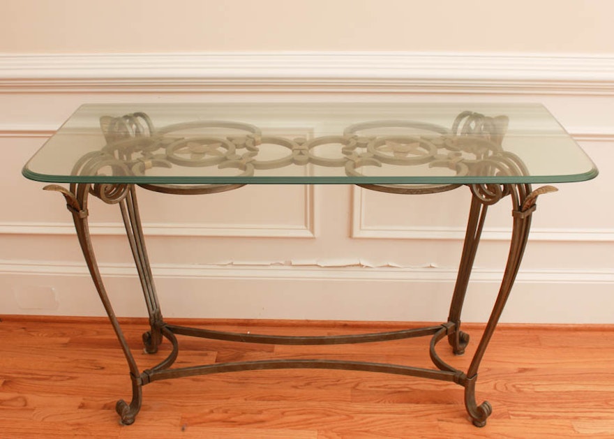 Cast Iron and Glass Console Table