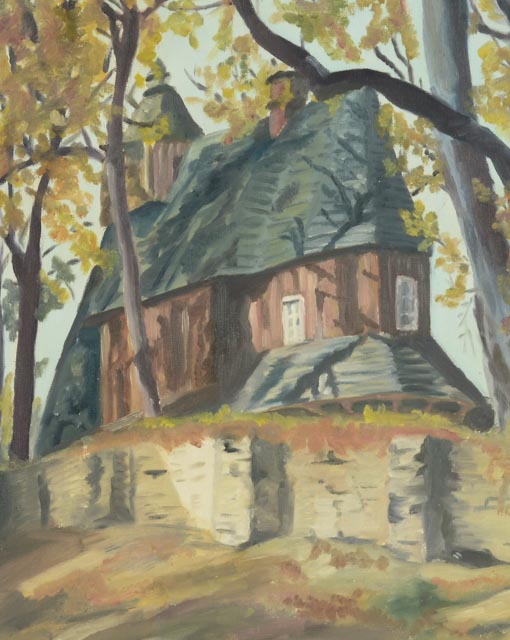 Louise Goetz Original Oil Painting "400 Year Old Roman Catholic Church, Czechoslovakia"