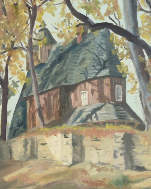 Louise Goetz Original Oil Painting "400 Year Old Roman Catholic Church, Czechoslovakia"