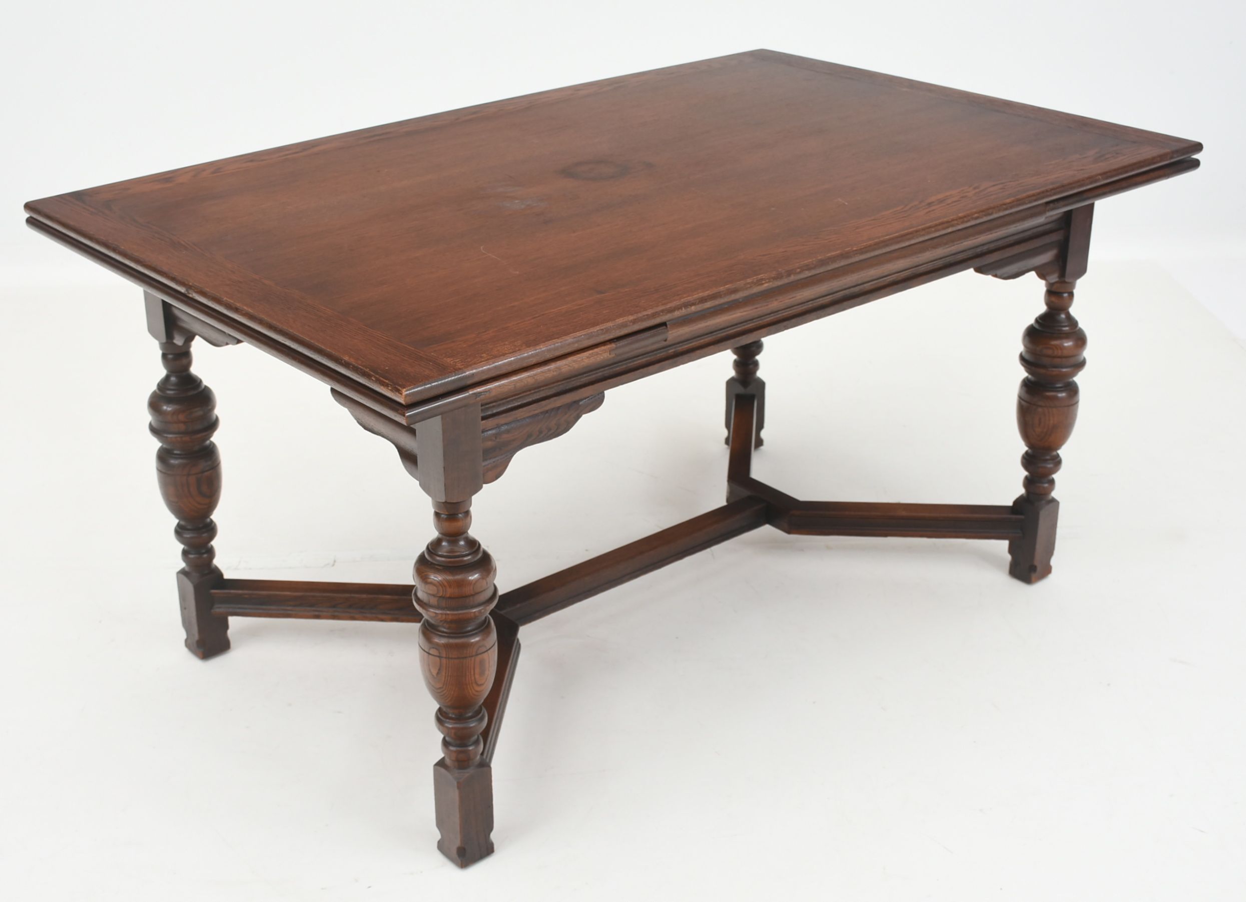 Extendable Tudor-style Oak Wood Dining Table and Chairs