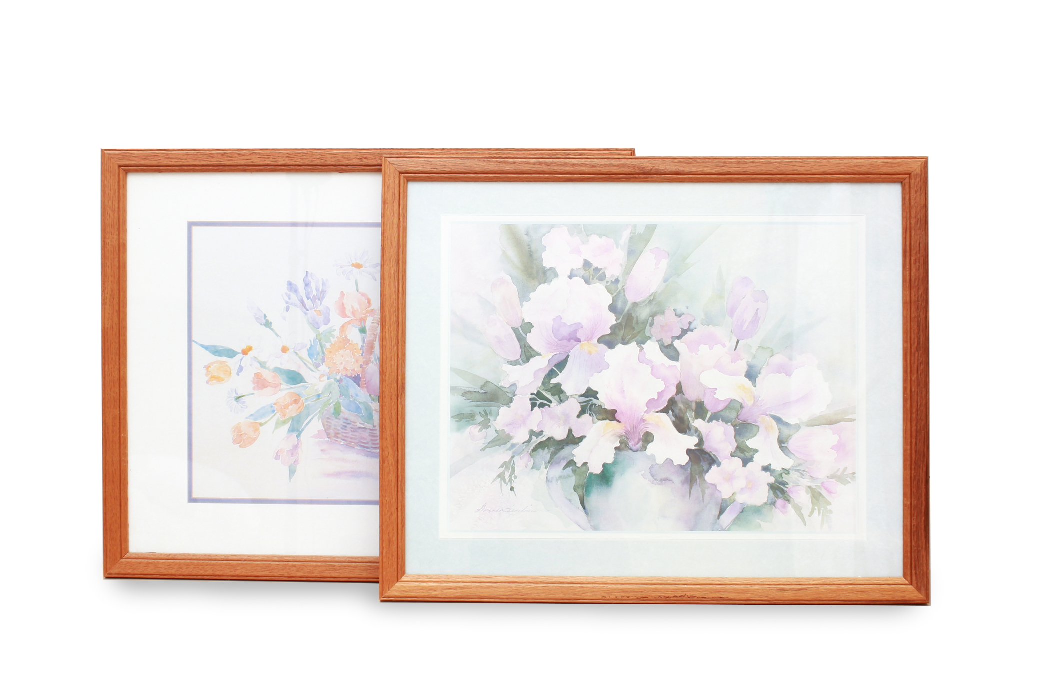Pair of Floral Offset Lithograph Prints after Watercolor Paintings