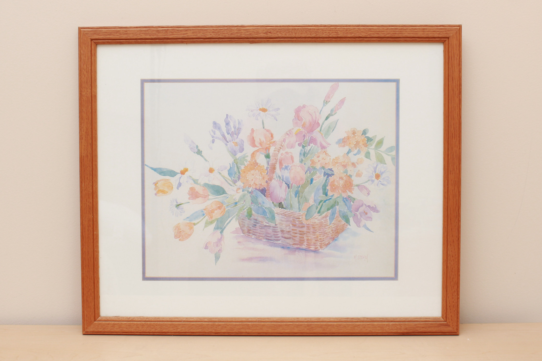 Pair of Floral Offset Lithograph Prints after Watercolor Paintings